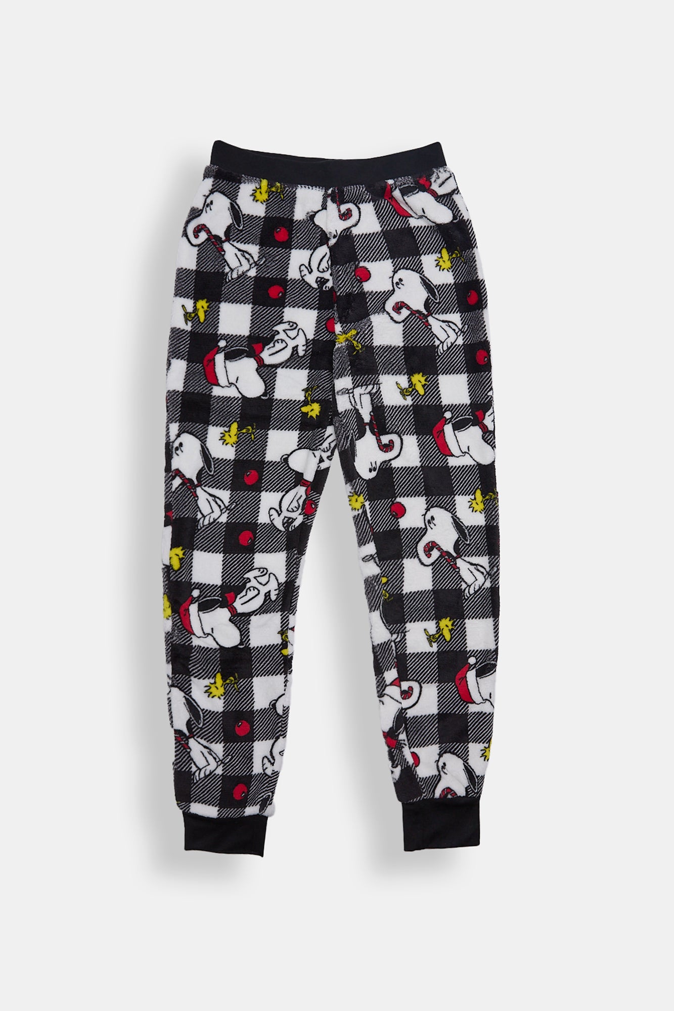 Girls Peanuts Snoopy Plaid Plush Pajama Pant - Black /