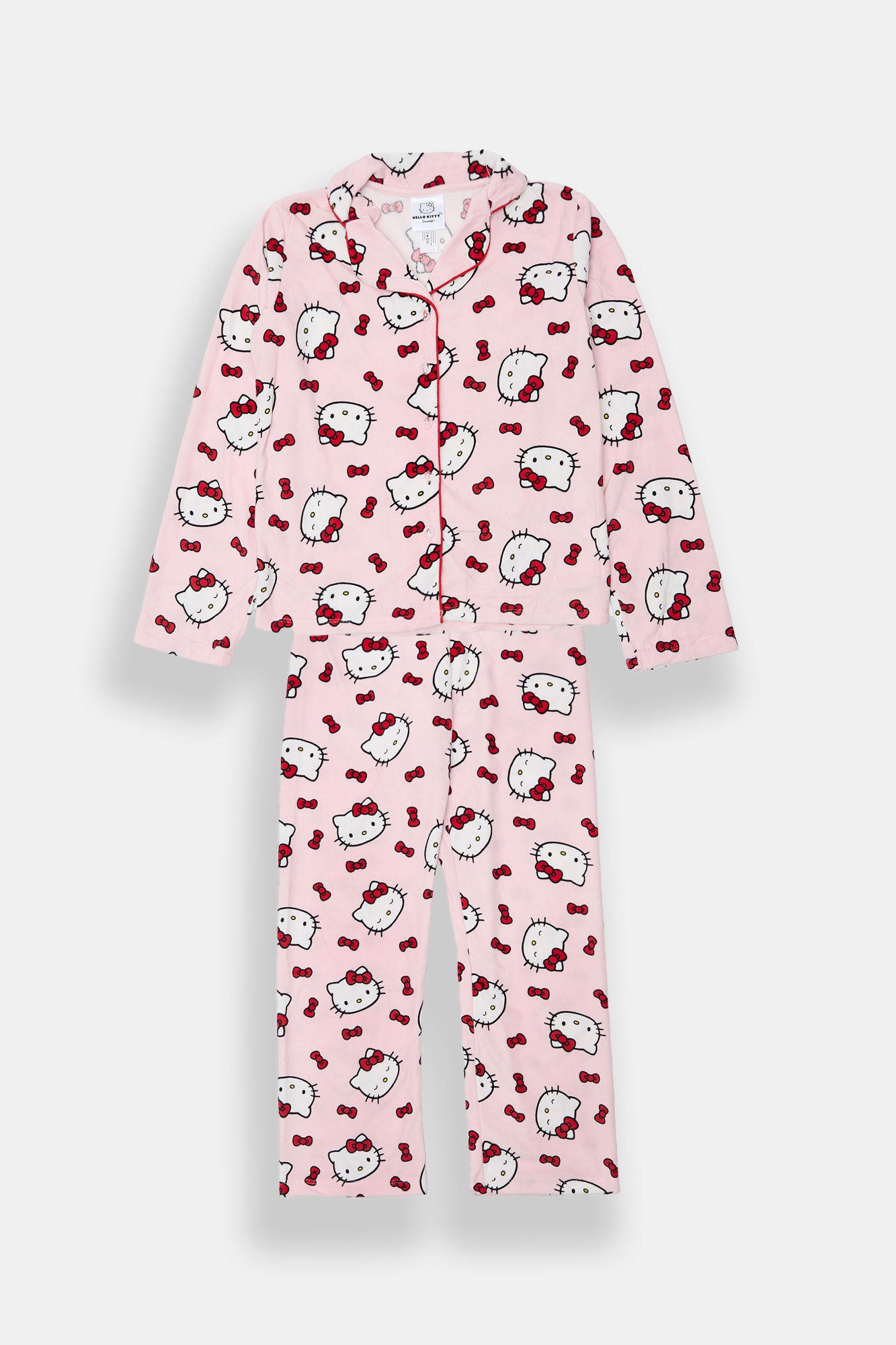 Girls' Hello Kitty 2-Piece Velour Pajama Shirt & Pants Set - Light Pink /