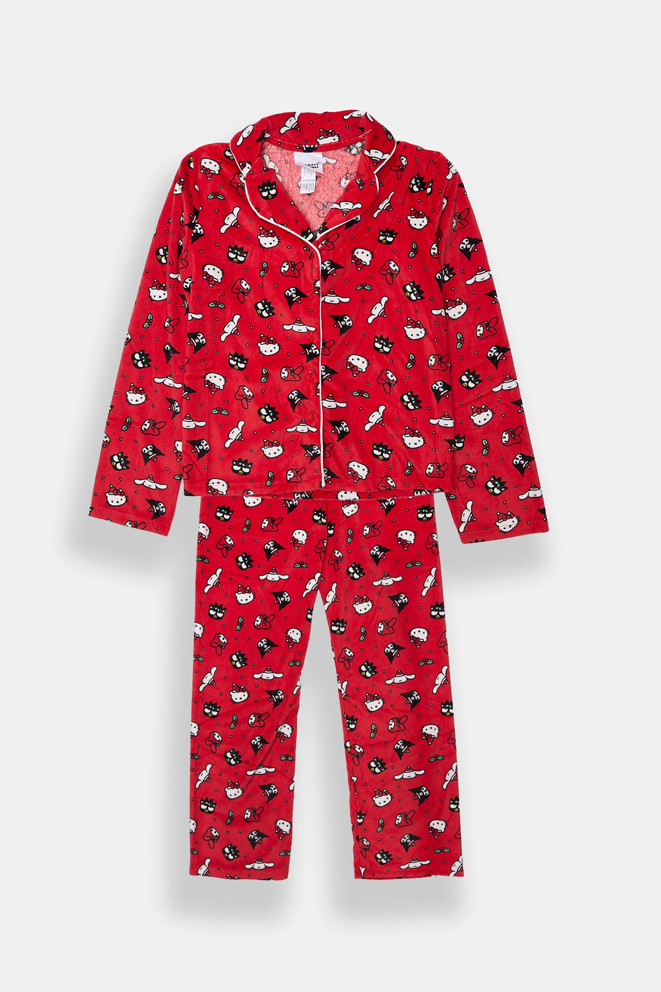 Girls' Hello Kitty Christmas 2-Piece Velour Pajama Shirt & Pants Set - Red /