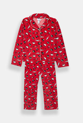 Girls' Hello Kitty Christmas 2-Piece Velour Pajama Shirt & Pants Set