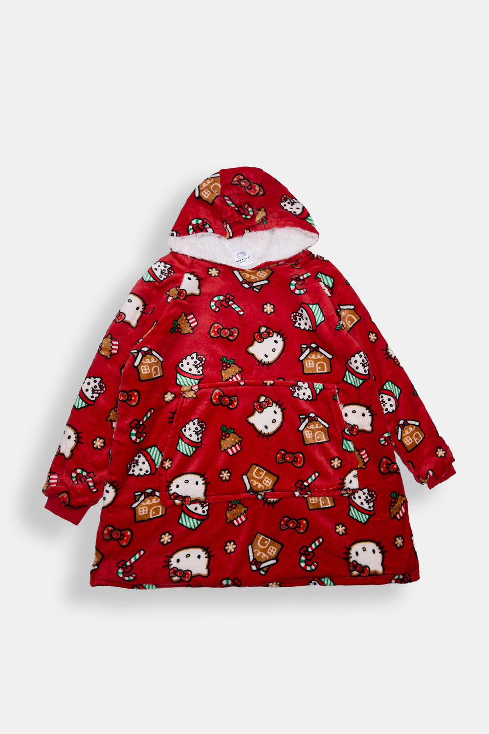 Girls Hello Kitty Candy Cane Oversized Blanket Hoodie Girls Hello Kitty Candy Cane Oversized Blanket Hoodie