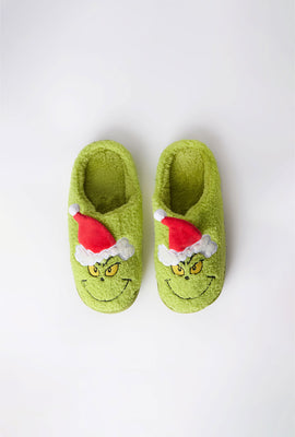 Pantoufles peluche Le Grinch avec chapeau du Père Noël fille