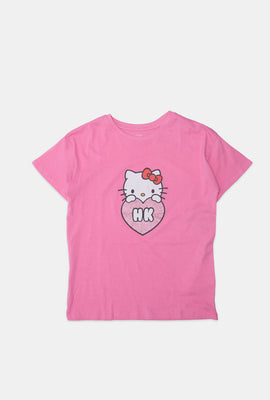 Girls Hello Kitty Glitter Heart T-Shirt