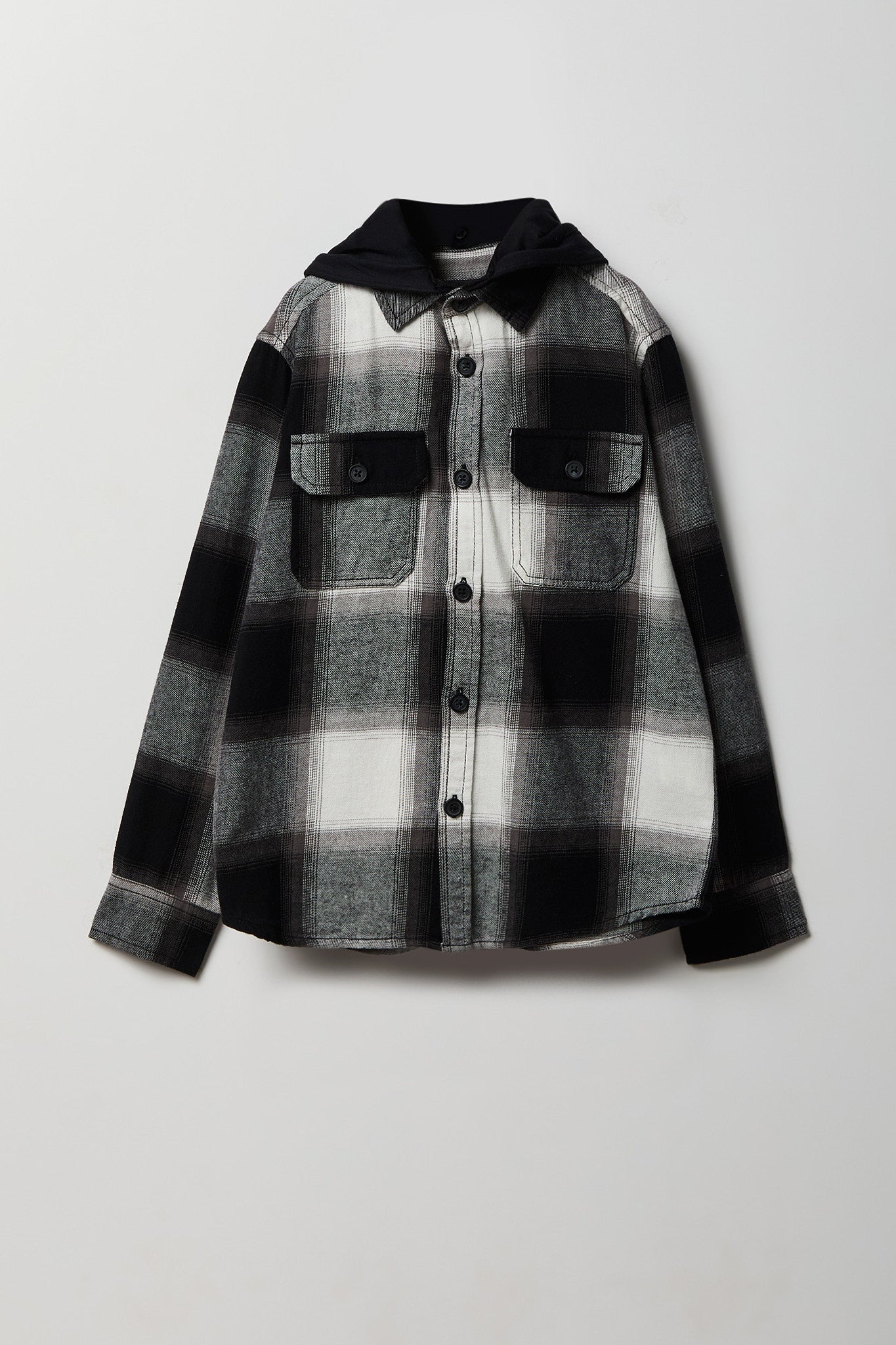 Youth Plaid Flannel Hooded Button-Up Shirt