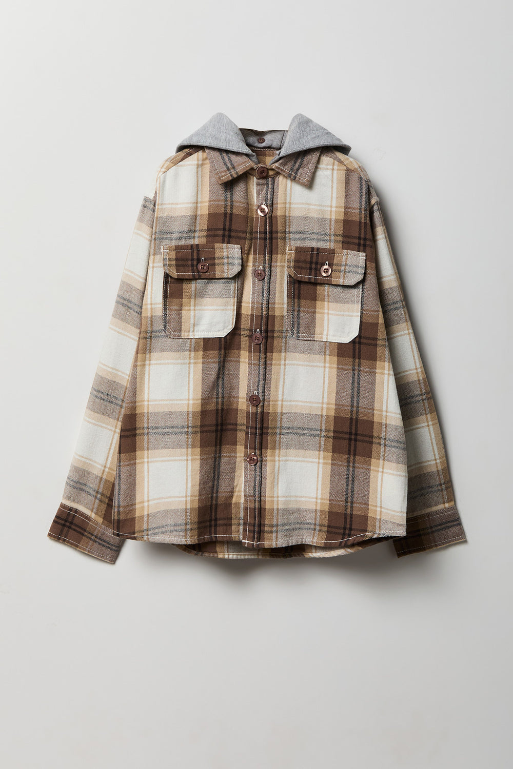 Youth Plaid Flannel Hooded Button-Up Shirt Youth Plaid Flannel Hooded Button-Up Shirt