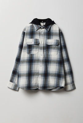 Youth Plaid Flannel Hooded Button-Up Shirt