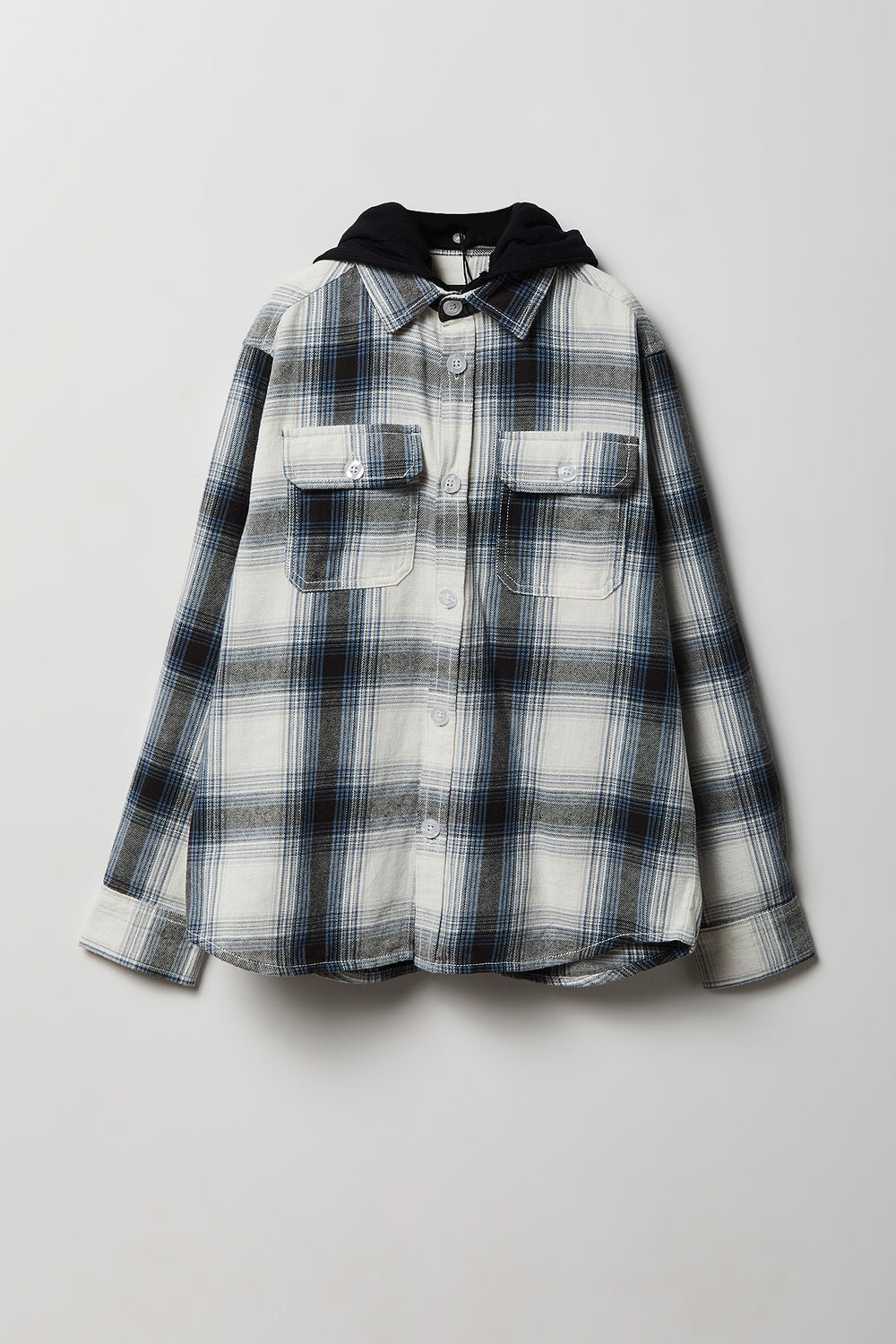 Youth Plaid Flannel Hooded Button-Up Shirt Youth Plaid Flannel Hooded Button-Up Shirt
