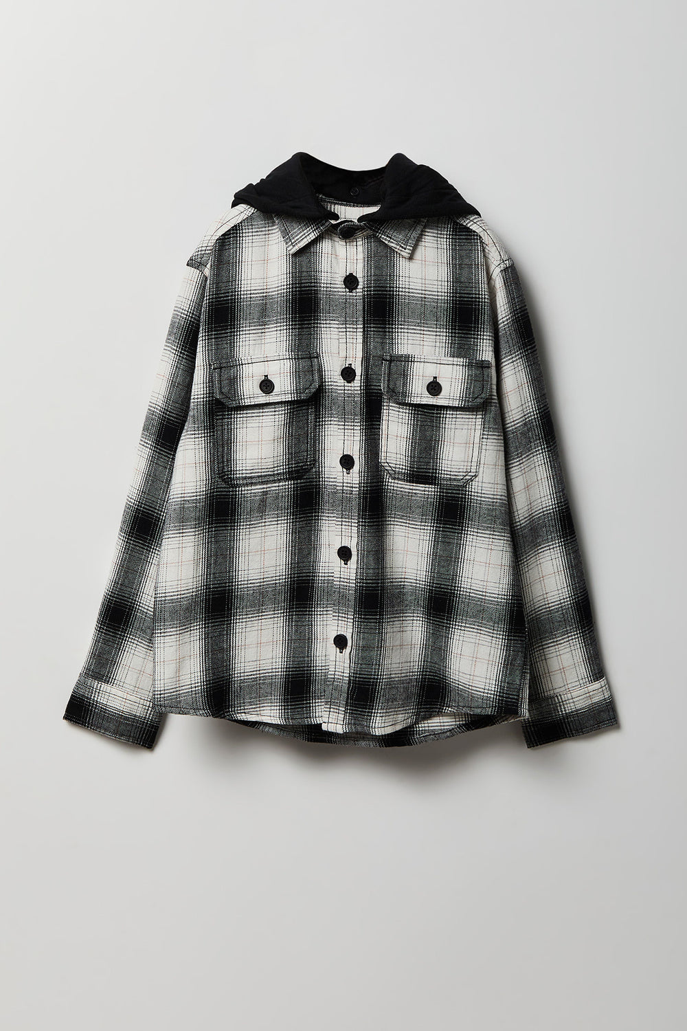 Youth Plaid Flannel Hooded Button-Up Shirt Youth Plaid Flannel Hooded Button-Up Shirt