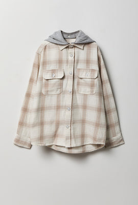 Chemise boutonnée à capuche en flanelle à carreaux
