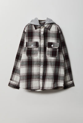 Chemise boutonnée à capuche en flanelle à carreaux