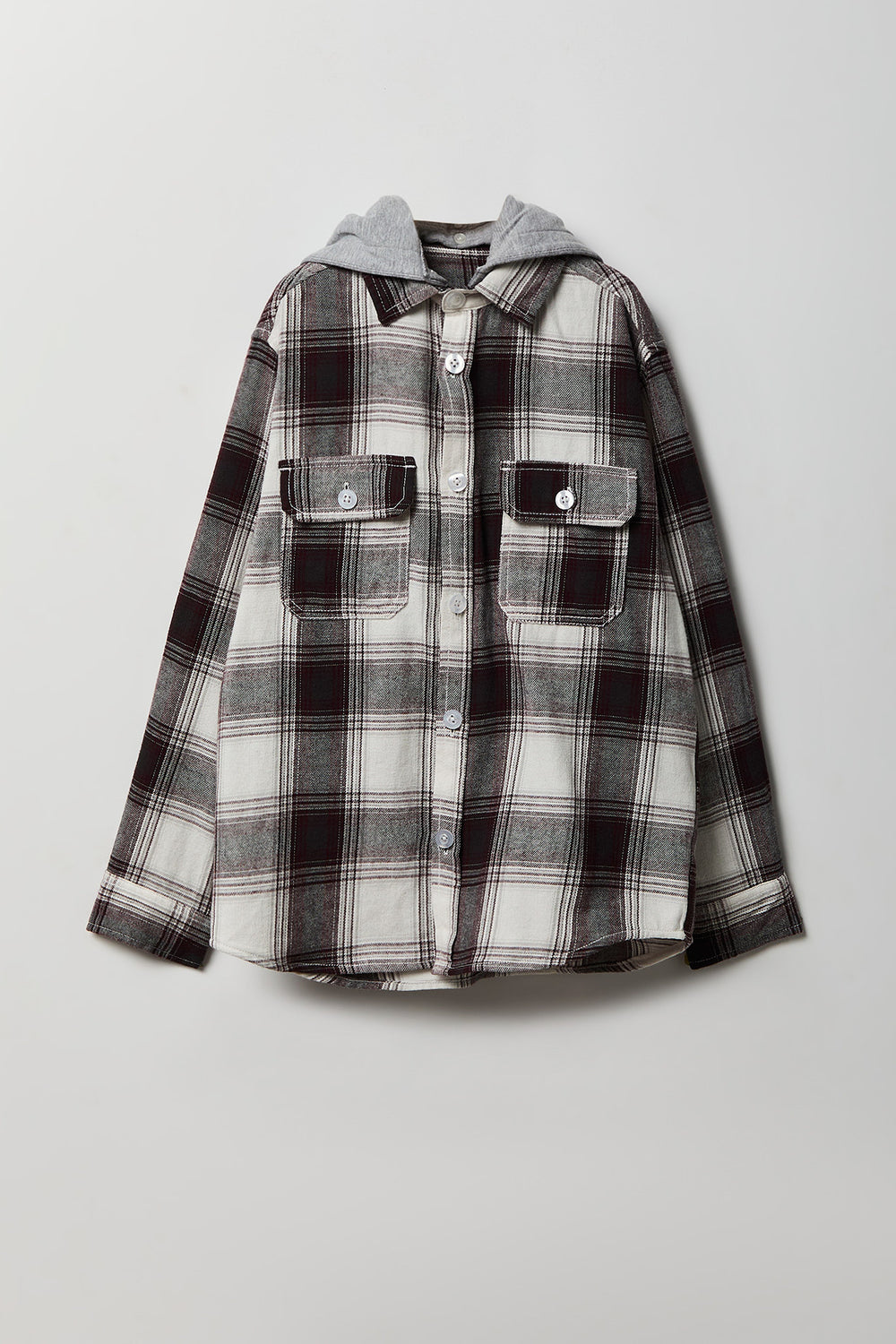 Youth Plaid Flannel Hooded Button-Up Shirt Youth Plaid Flannel Hooded Button-Up Shirt