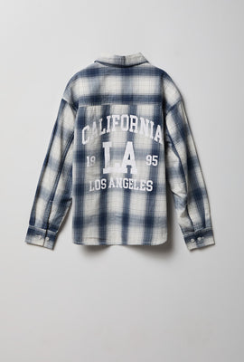 Chemise boutonnée en flanelle à carreaux avec imprimé graphique