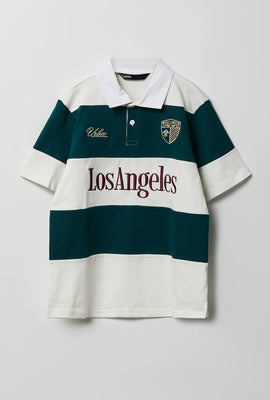 Youth Striped Embroidered Boxy Collared Polo