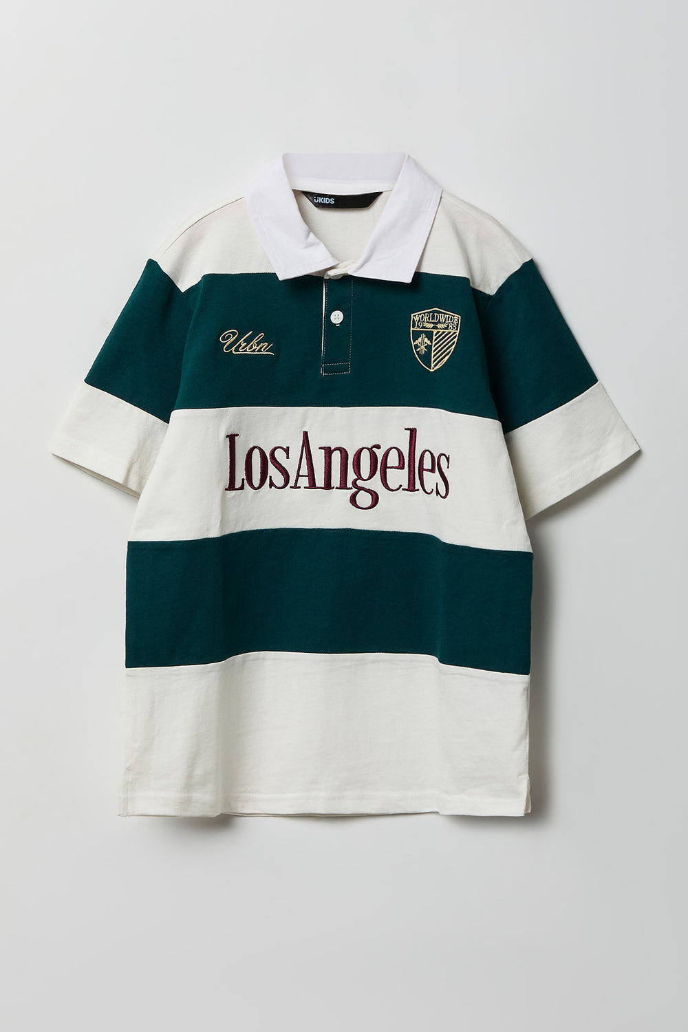 Youth Striped Embroidered Boxy Collared Polo Youth Striped Embroidered Boxy Collared Polo