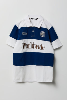 Youth Striped Embroidered Boxy Collared Polo