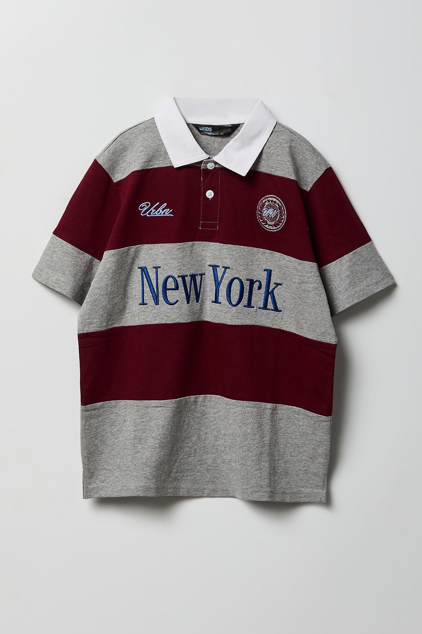 Youth Striped Embroidered Boxy Collared Polo - /
