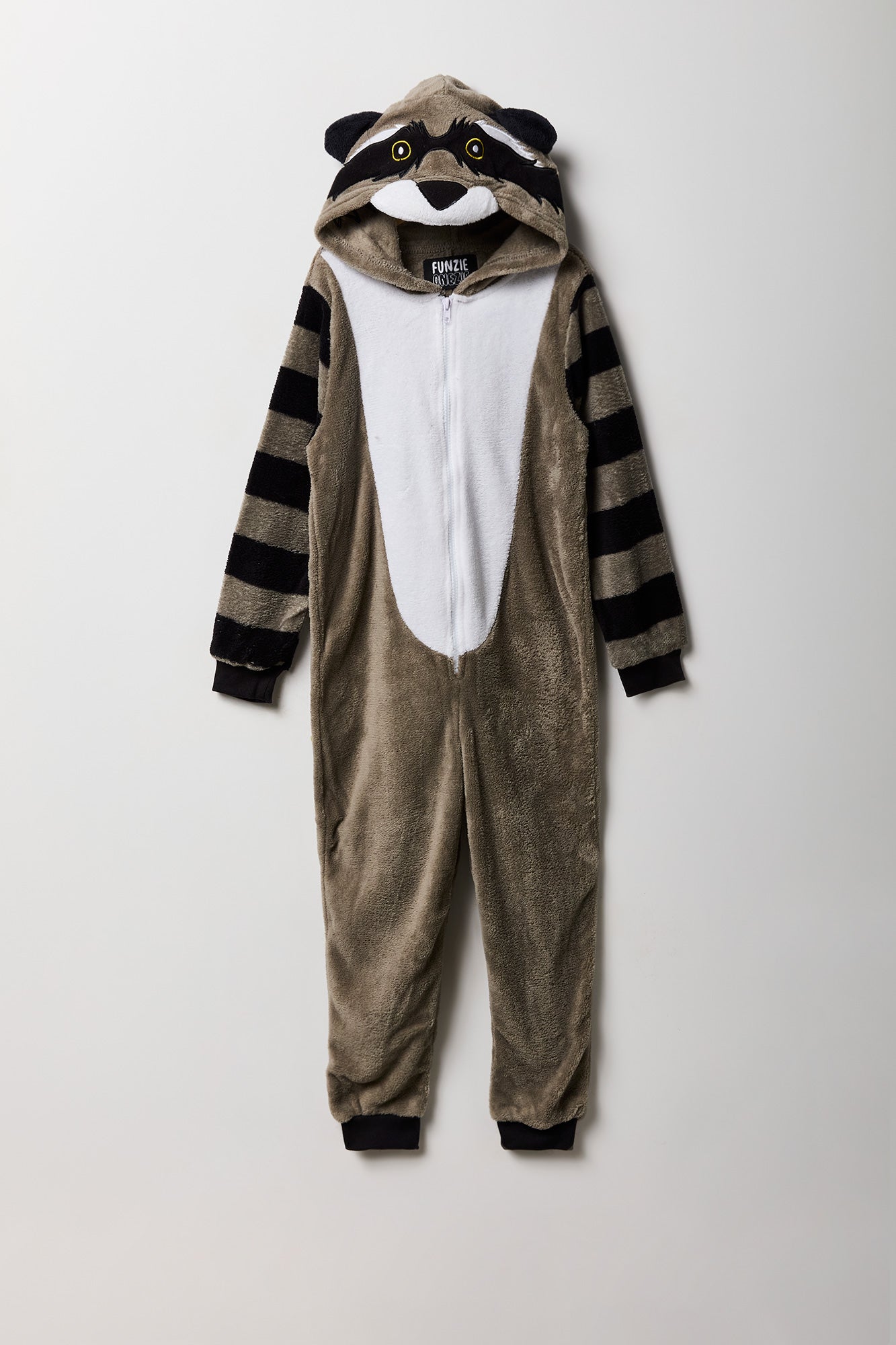 Youth 3D Raccoon Plush Onesie - Dark Grey /