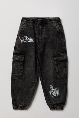 Youth Graffiti Denim Cargo Joggers