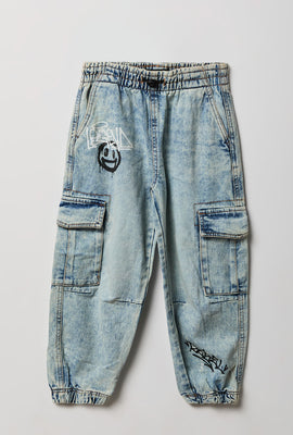 Jogger cargo en denim à motif graffiti junior