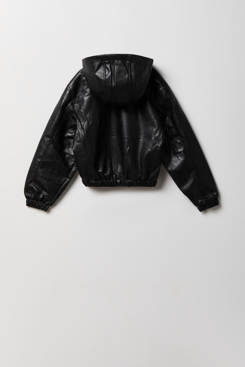 Youth Faux-Leather Hooded Bomber Jacket Youth Faux-Leather Hooded Bomber Jacket
