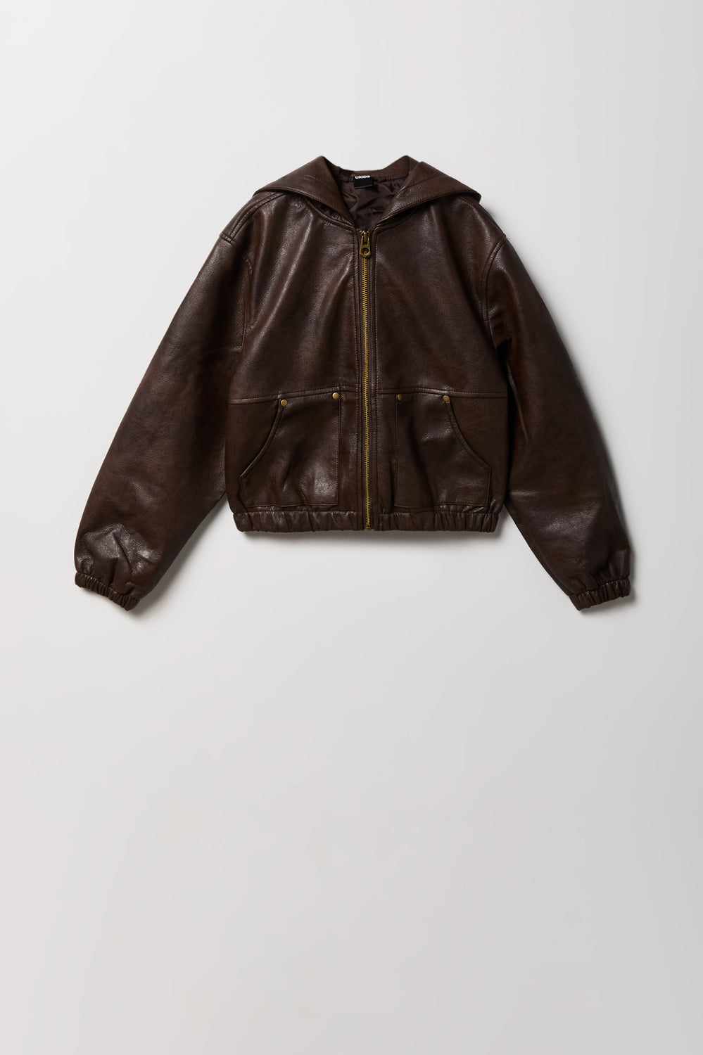 Youth Faux-Leather Hooded Bomber Jacket Youth Faux-Leather Hooded Bomber Jacket