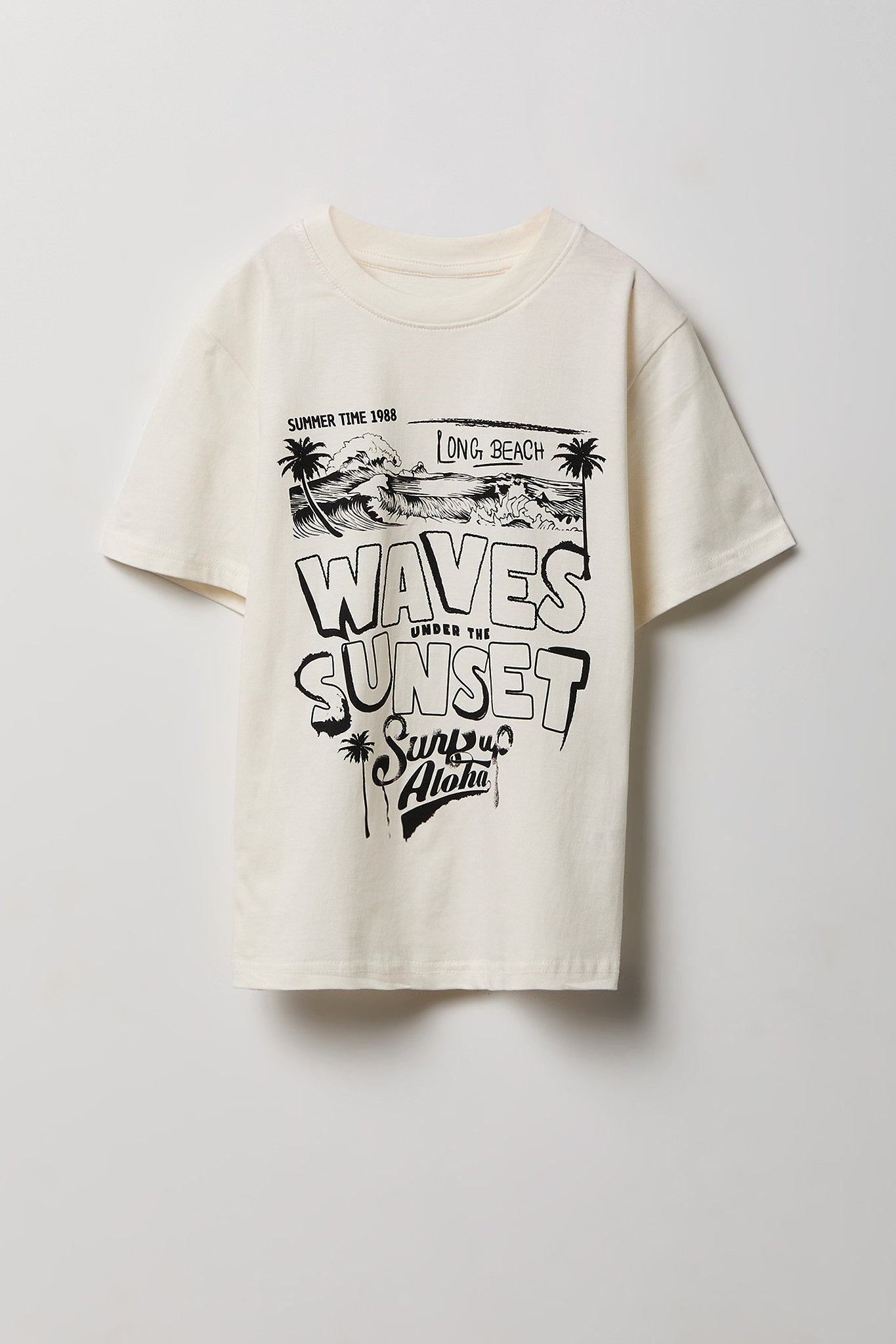 Youth Long Beach Waves Sunset Graphic Tee - White /