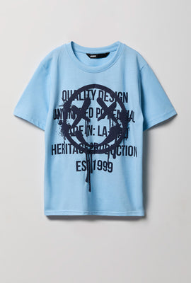Youth Smiley Face Puff Print Graphic Tee