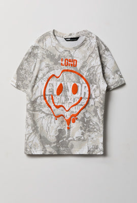 Youth Smiley Face Puff Print Graphic Tee