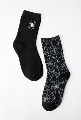 Youth Halloween Spider & Web Graphic Crew Socks 2-Pack
