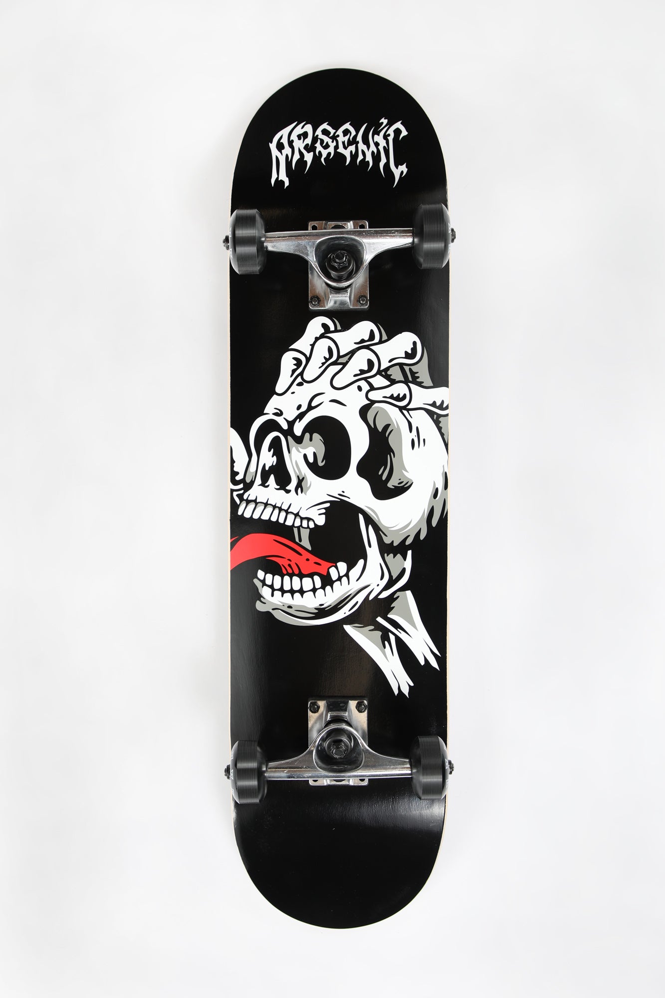 Arsenic Skull Hand Skateboard 7.75" - Black with White / 7.75