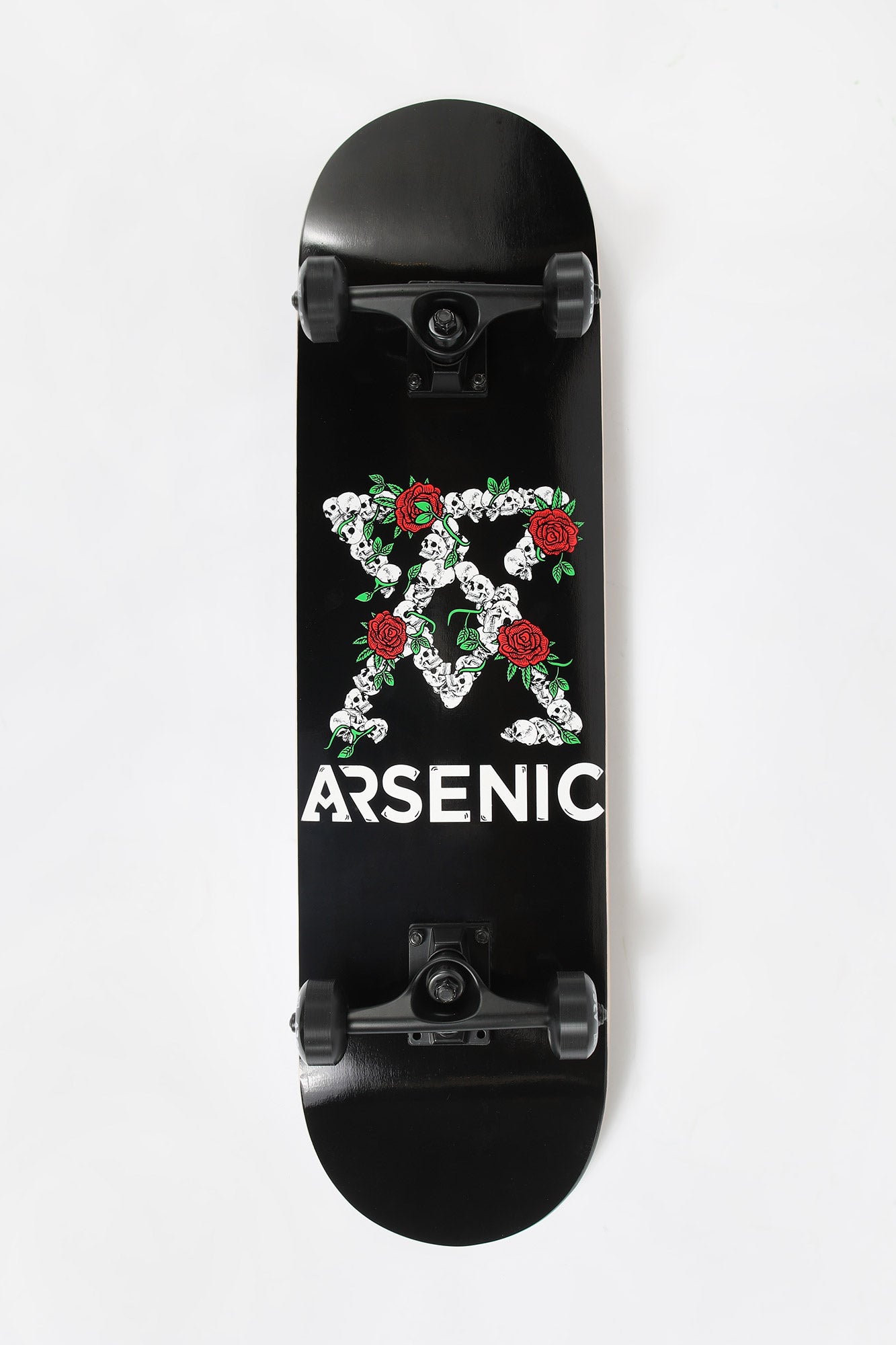 Arsenic Skulls & Roses Skateboard 8" - Black / 8