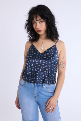 Satin Floral Print V-Neck Cami