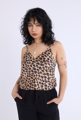 Satin Leopard Print V-Neck Cami