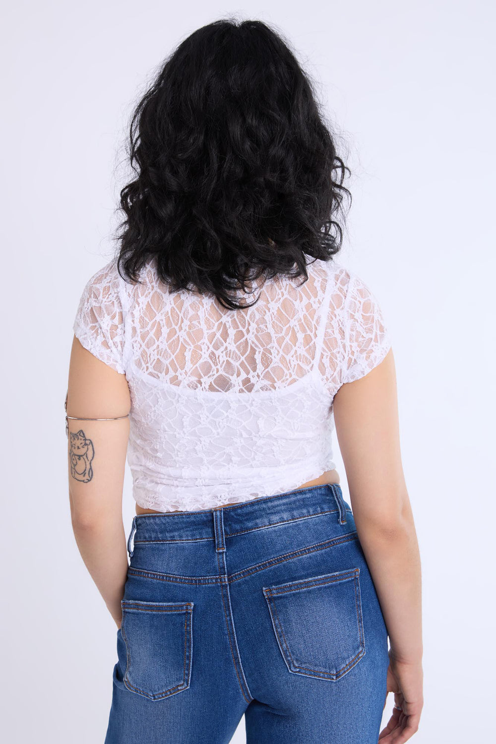 Lace Cap Sleeve Cropped Top Lace Cap Sleeve Cropped Top