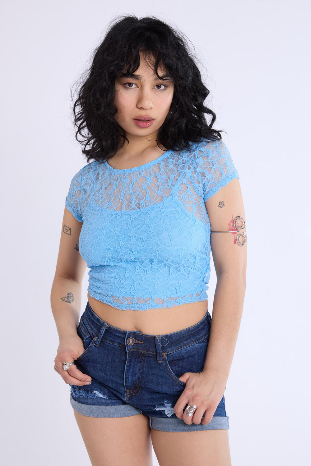 Lace Cap Sleeve Cropped Top Lace Cap Sleeve Cropped Top