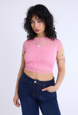 Lace Cap Sleeve Cropped Top