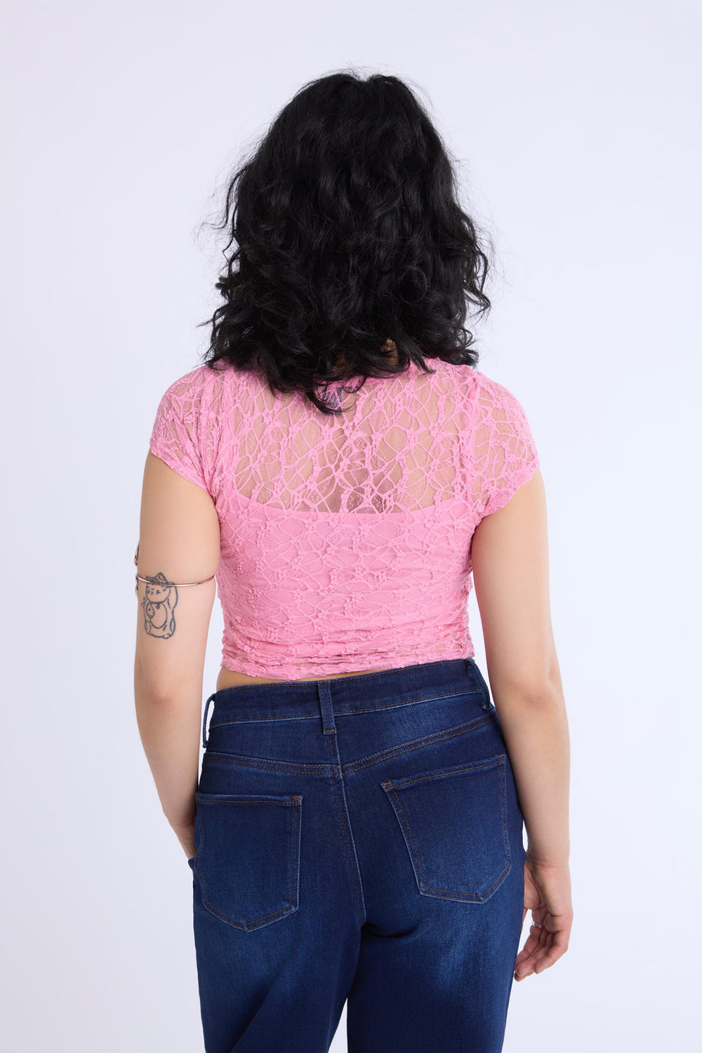 Lace Cap Sleeve Cropped Top Lace Cap Sleeve Cropped Top