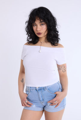 T-shirt à épaules dénudées tricot côtelé