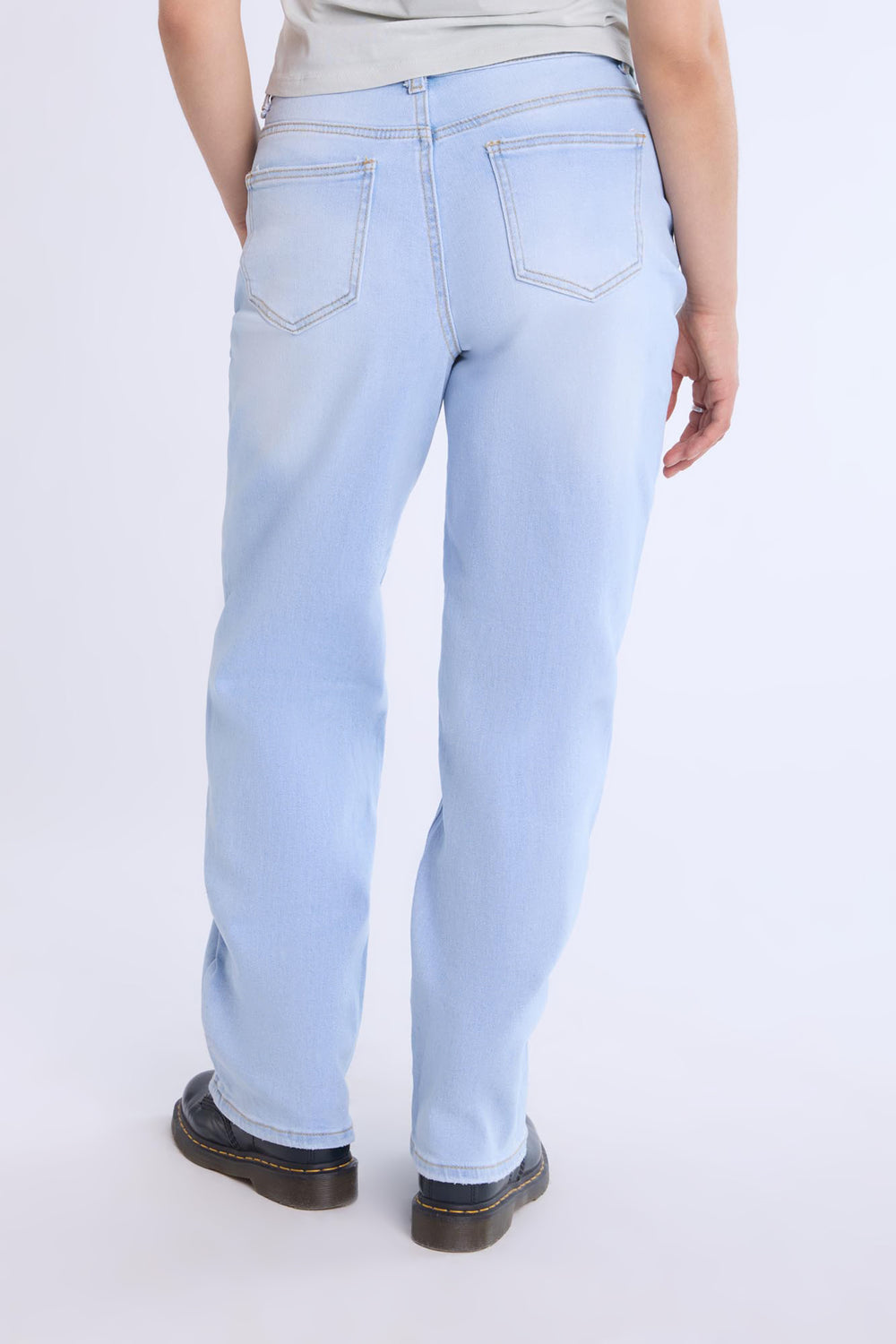 Distressed Straight Leg Jeans Light Denim Blue