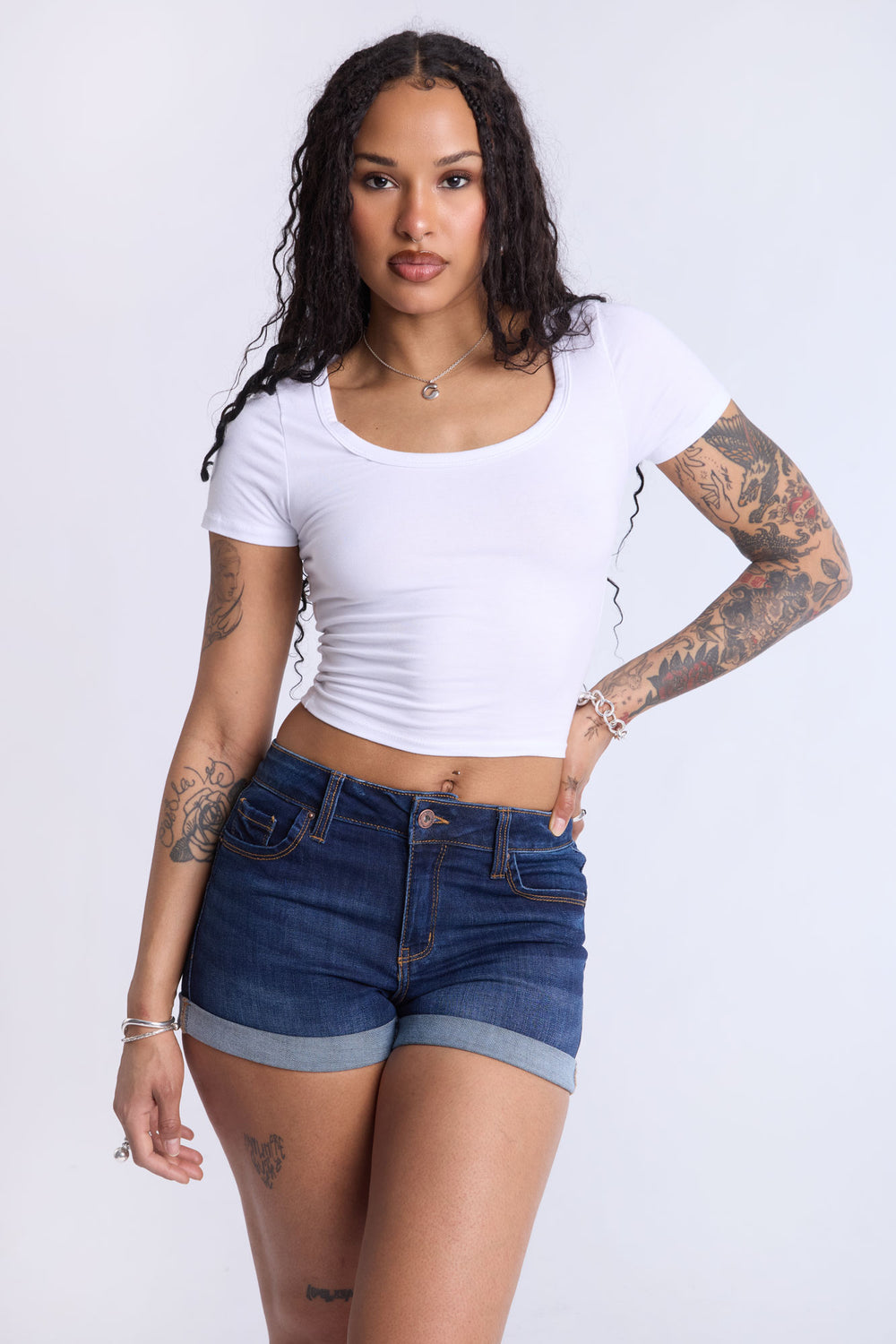 Short en denim taille haute Short en denim taille haute