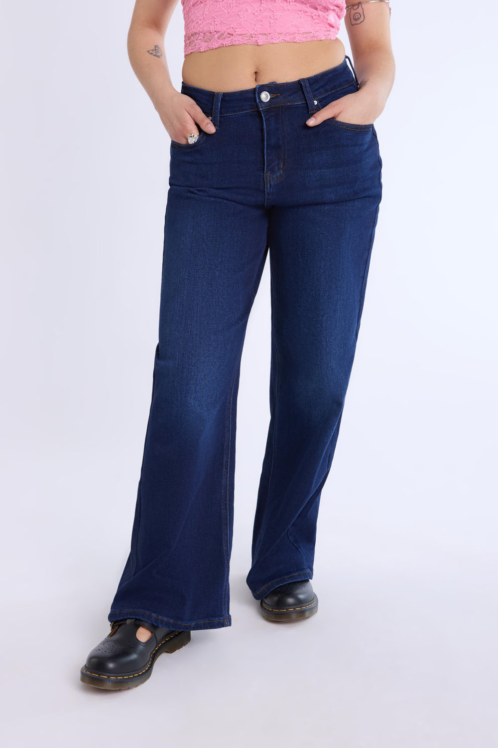 High-Rise Wide Leg Jeans Dark Blue