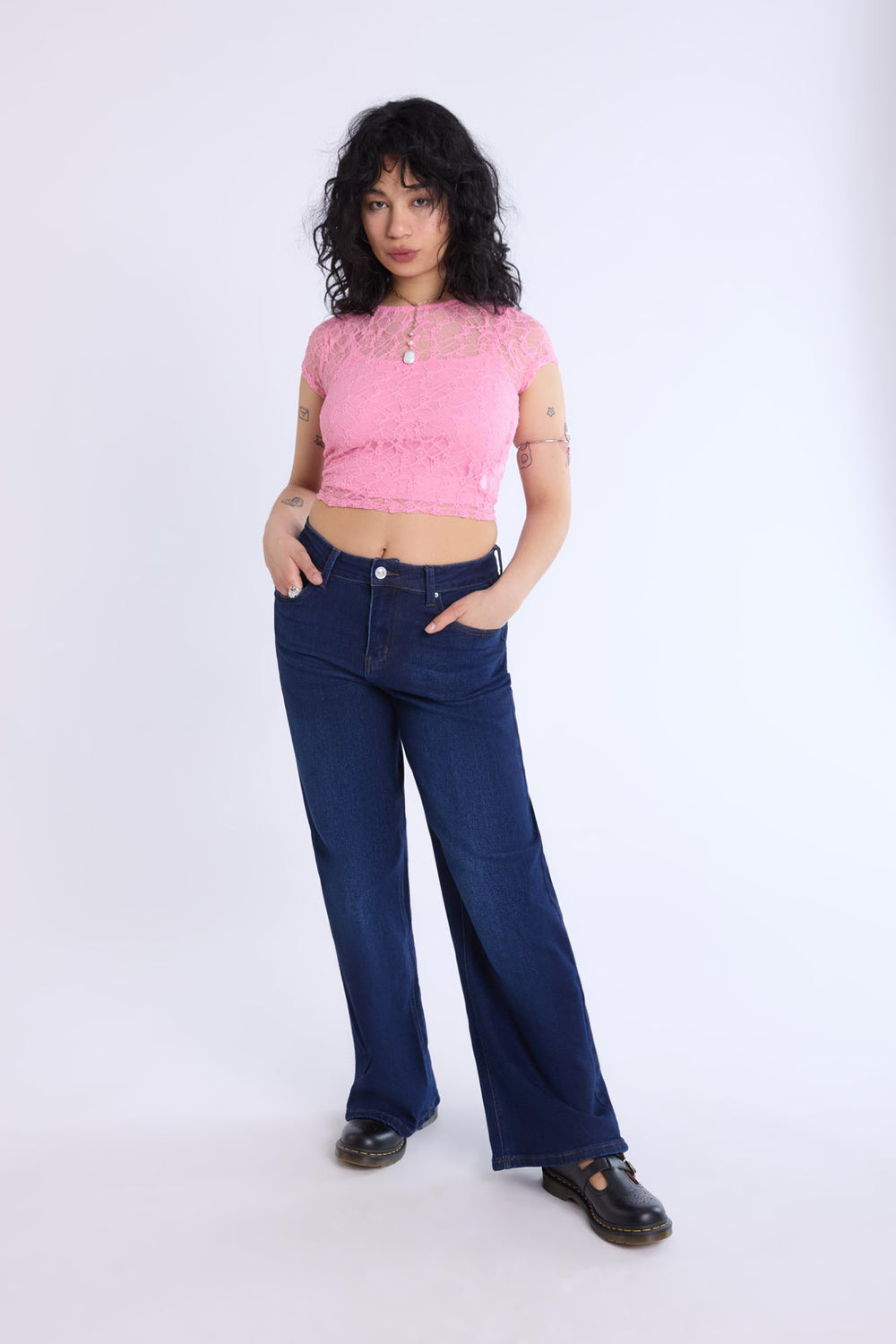 High-Rise Wide Leg Jeans Dark Blue