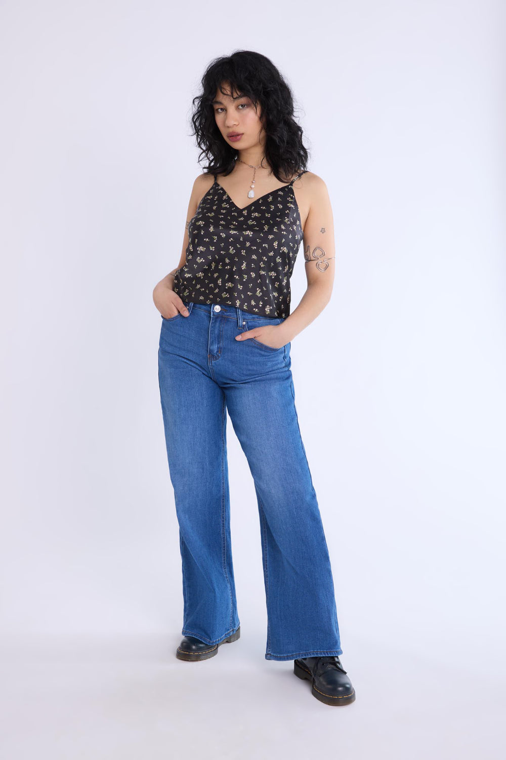 High-Rise Wide Leg Jeans Medium Blue