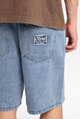 Short en denim ample à écusson Ford Motor Co. Detroit brodé