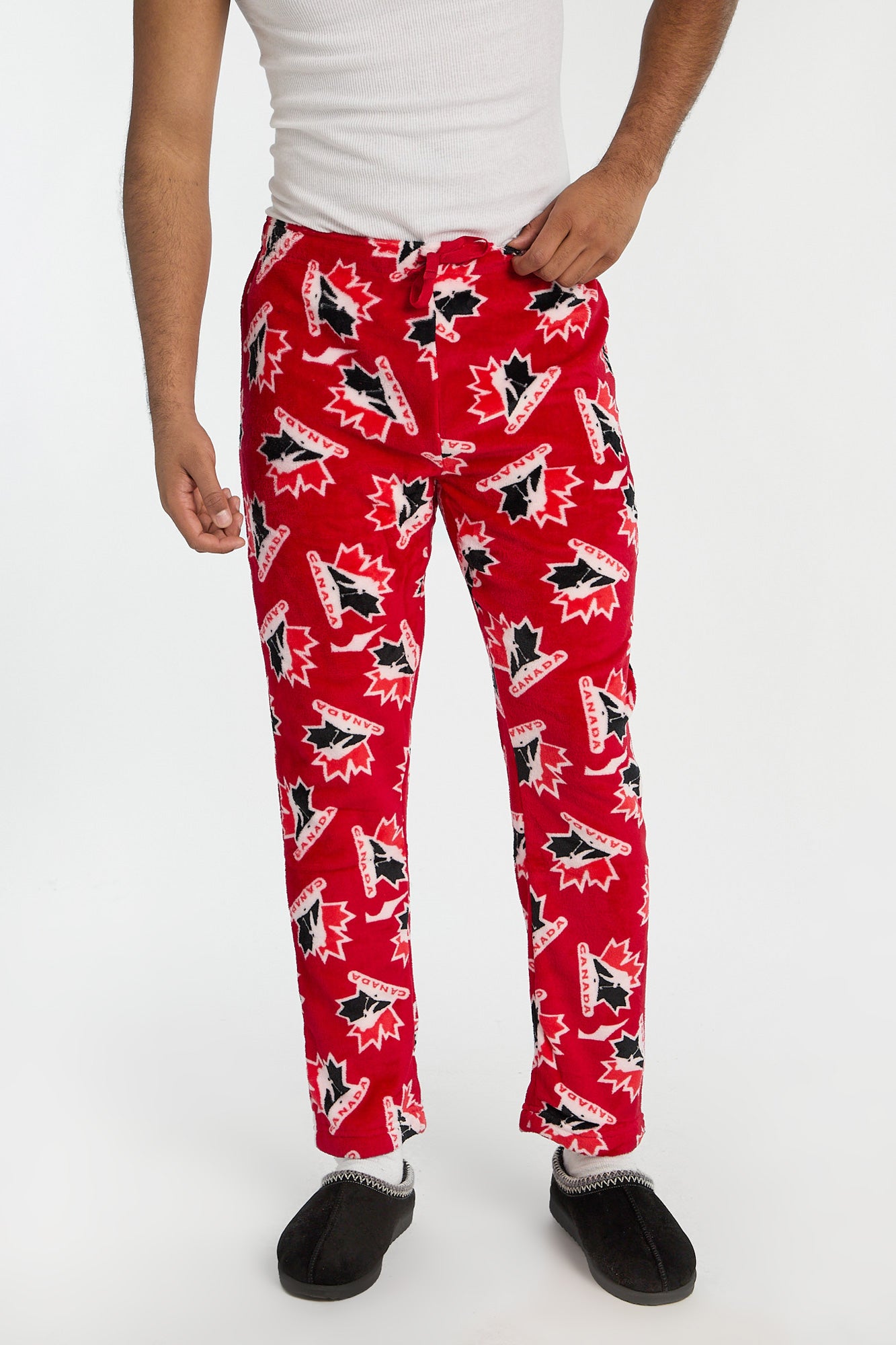 Mens Team Canada Hockey Plush Pajama Pant - Red /