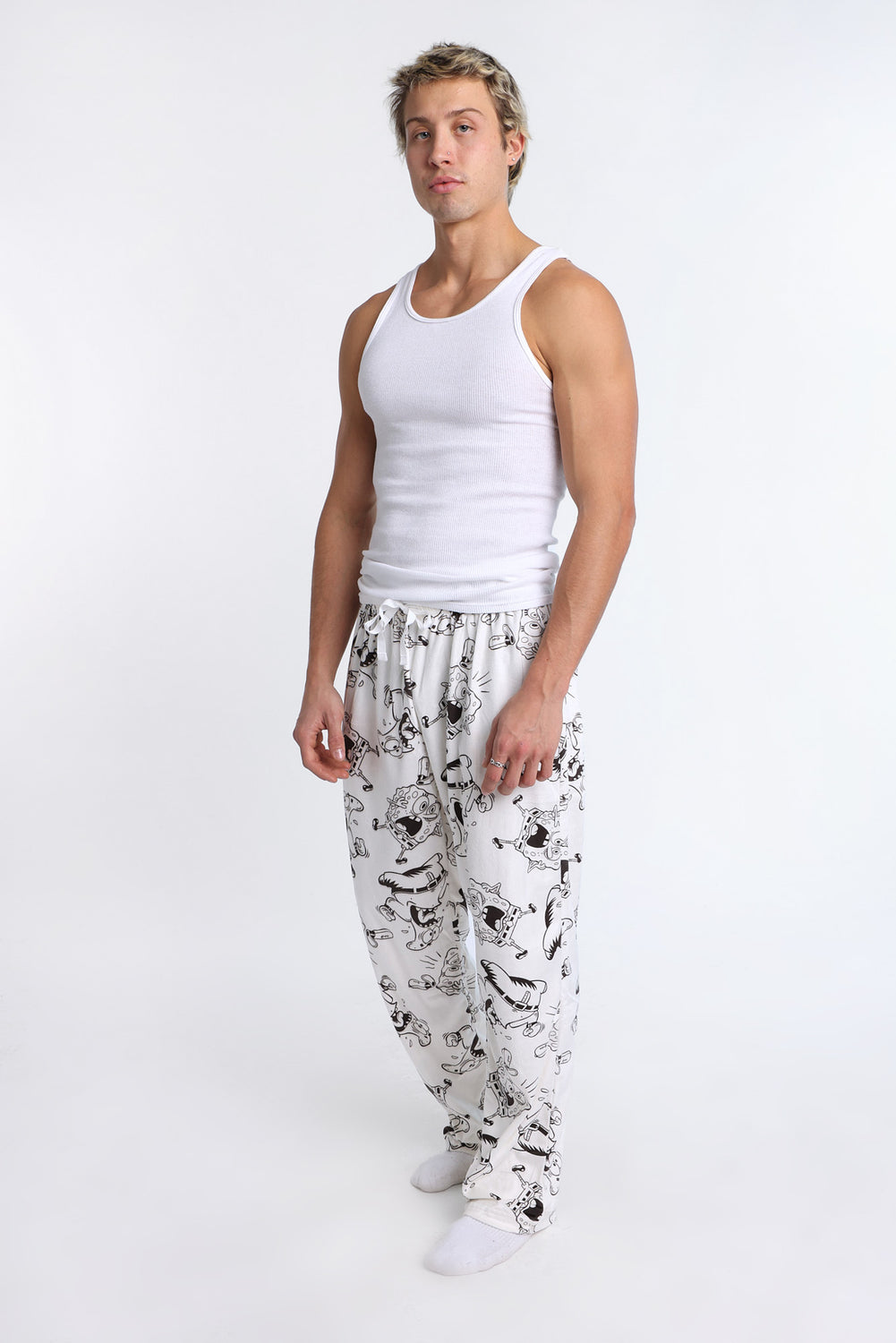 SpongeBob Black & White Silky Fleece Pajama Pants SpongeBob Black & White Silky Fleece Pajama Pants