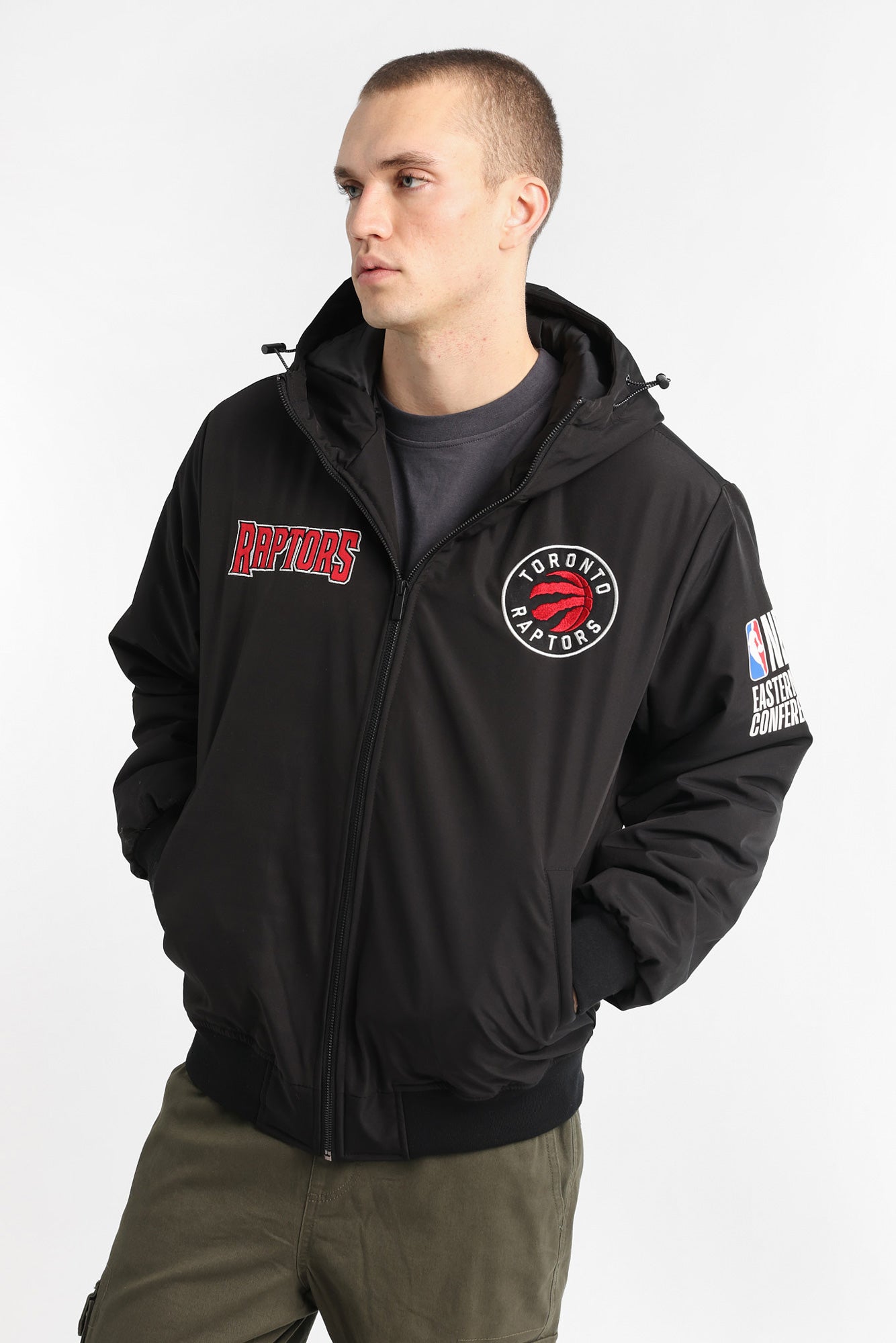 Toronto Raptors Hooded Bomber Jacket - Black /