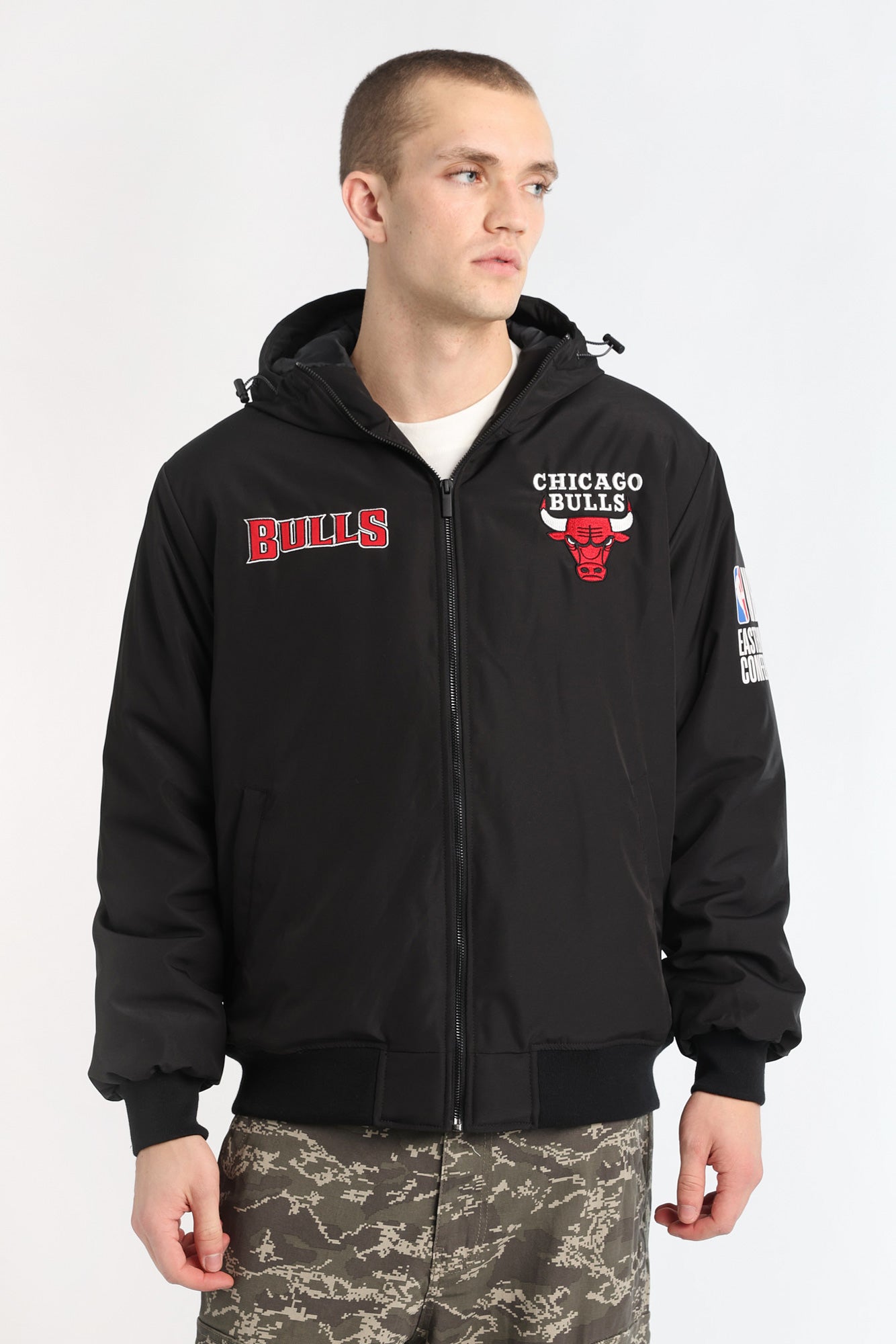 Chicago Bulls Hooded Bomber Jacket - Black /