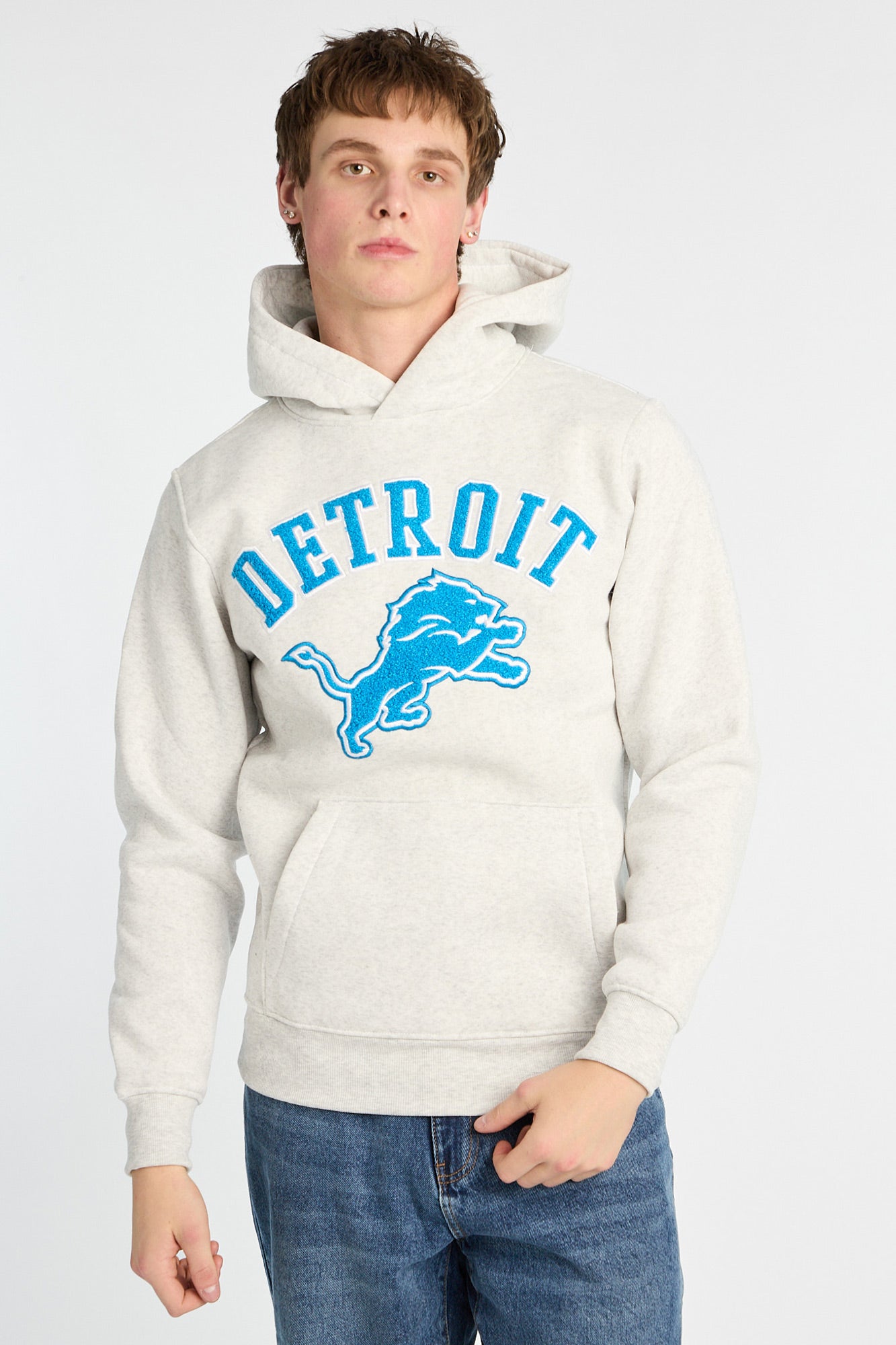 Detroit Lions Chenille Logo Hoodie - Oatmeal /