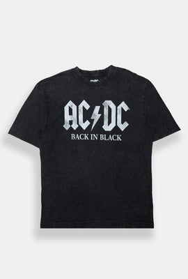 Mens AC/DC Back In Black Stonewash Oversized Tee
